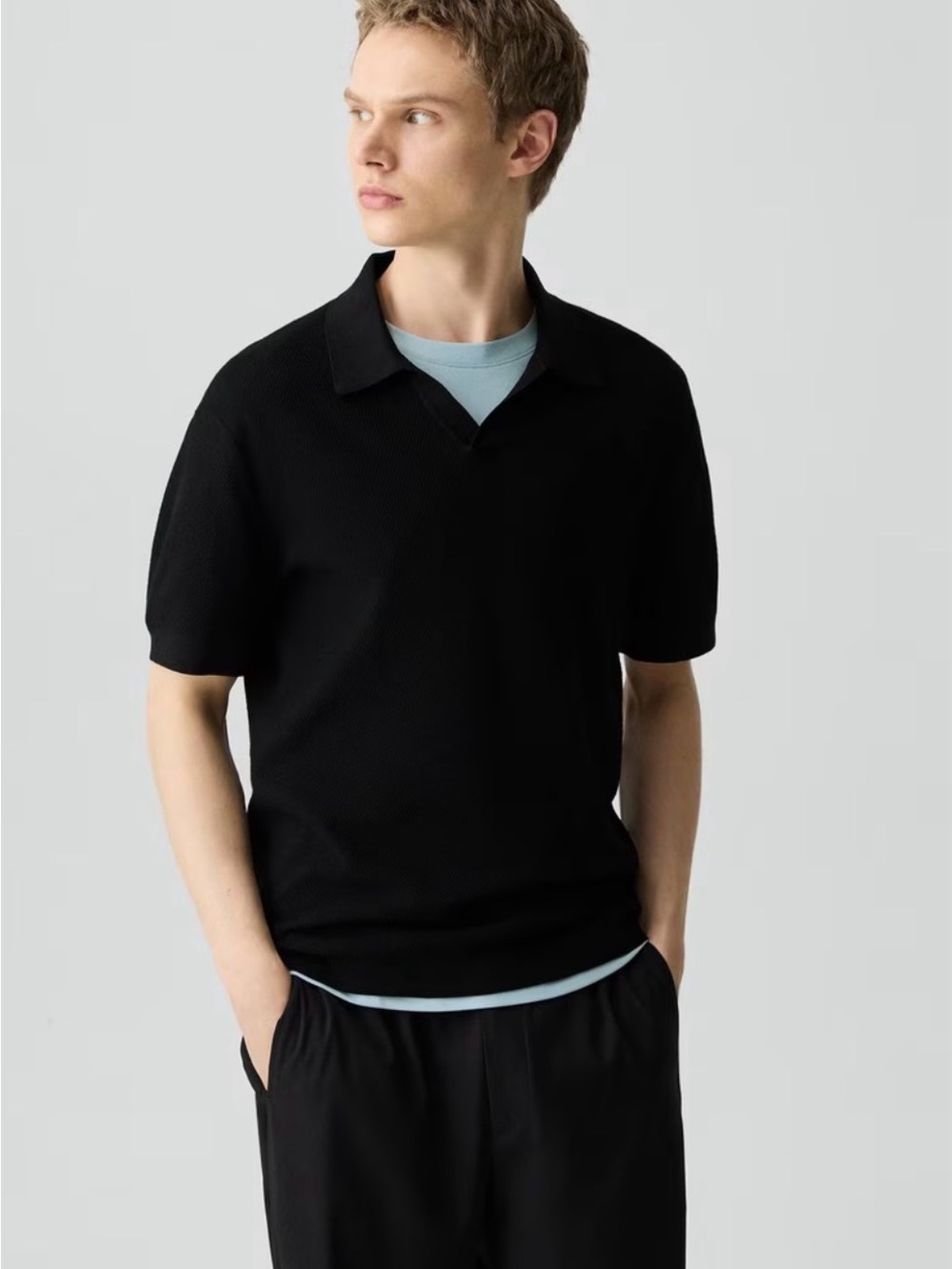 Theory Men's Black Short-Sleeve Polo Knit Shirt - Classic Casual
